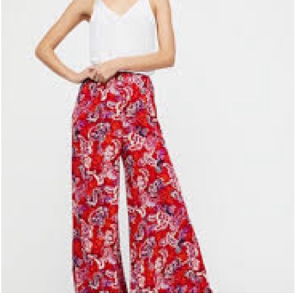 Free People Intimately Red Paisley Wide-Leg Pants
